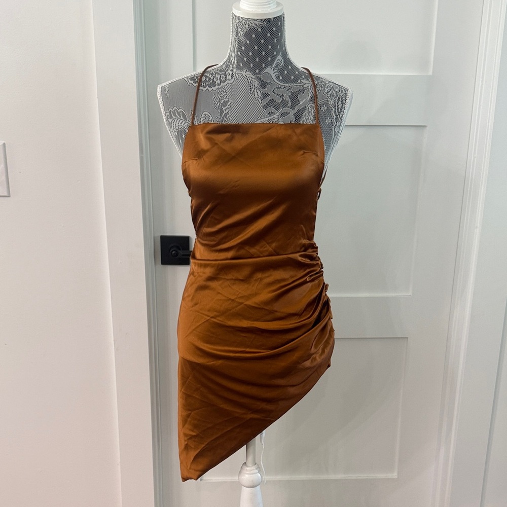 Forever 21 Asymmetrical Satin Dress in Rich Brown